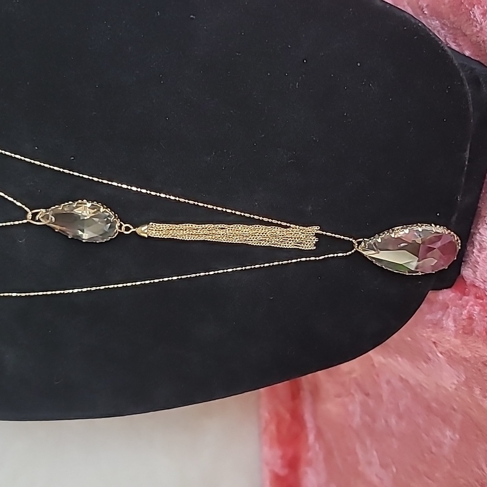 Elegant, Double Crystal, Long Necklace - Picture 3 of 8